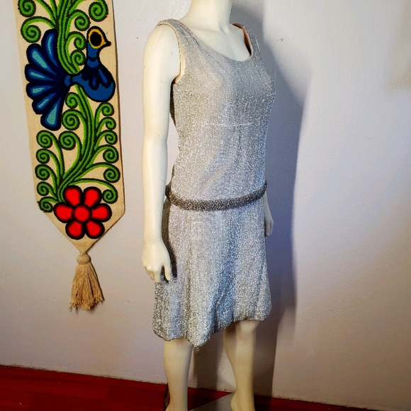 Vtg 60s Devonshire Anthony Muto Silver Mod Dress - Picture 1 of 10